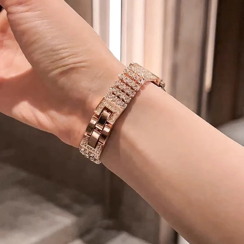 Elegant Diamond-Accented Metal Bracelet Watchband for Women (Available in Multiple Sizes)