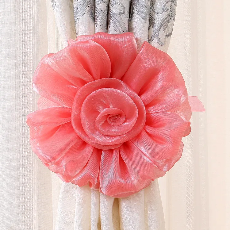 Description Picture 5 of itemFabric Art Lace Ribbon Curtain Straps Big Flower Curtains Holder Home Decor Hanging Rose Tie Tie Room Window Accessories
