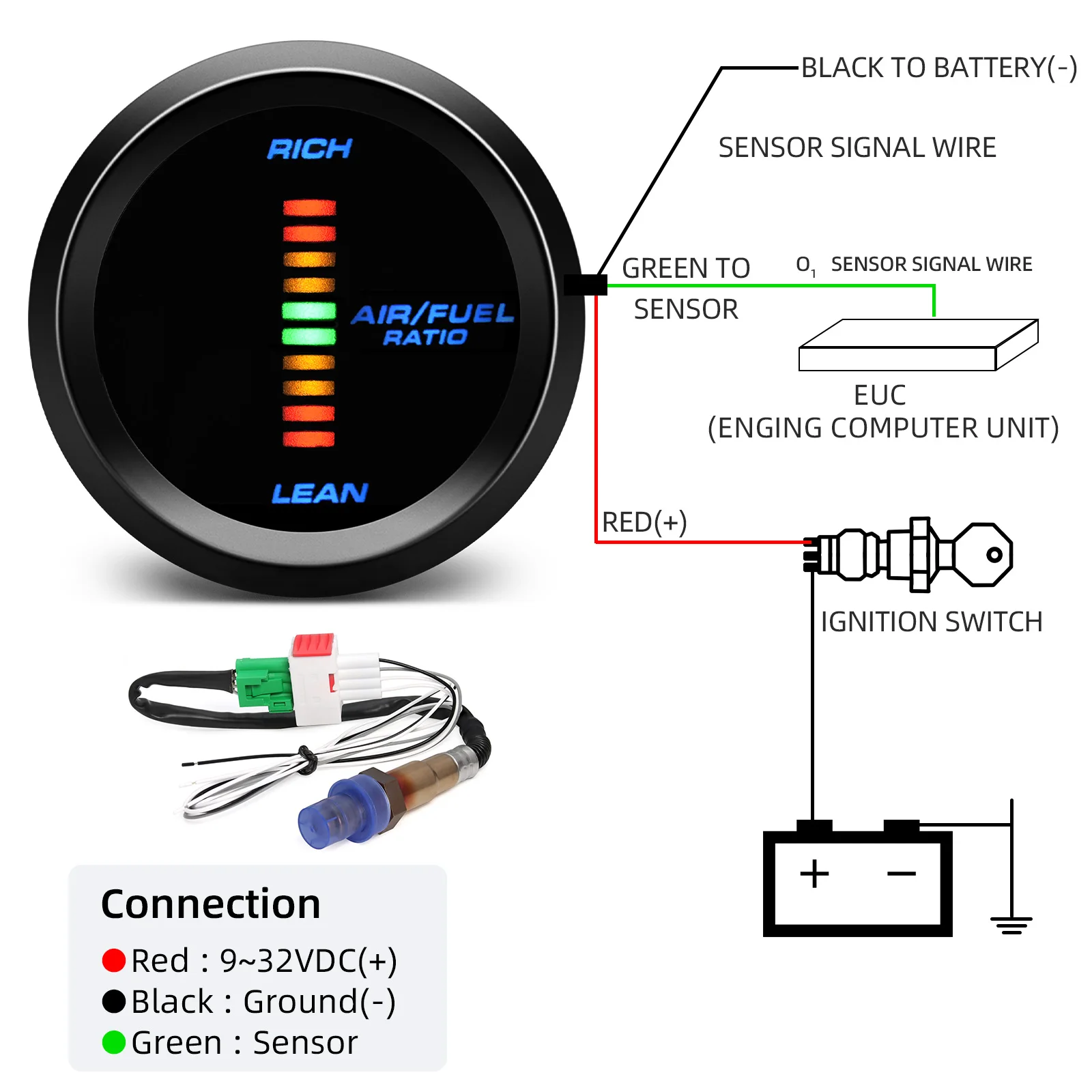 Misuratore Aria-Carburante Digitale Shkalacar 52mm - Per Auto E Moto, 12V, Con Sensore O2 - Foto 10