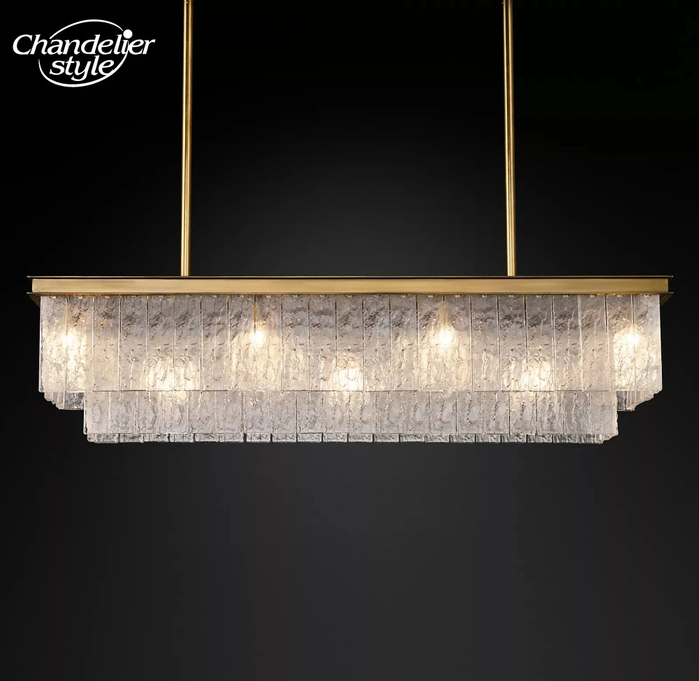 Glace Rectangular Chandeliers Modern Retro LED Brass Chrome Glass Tiers Lights Fixture Living Room Dining Room  Farmhouse Lamps