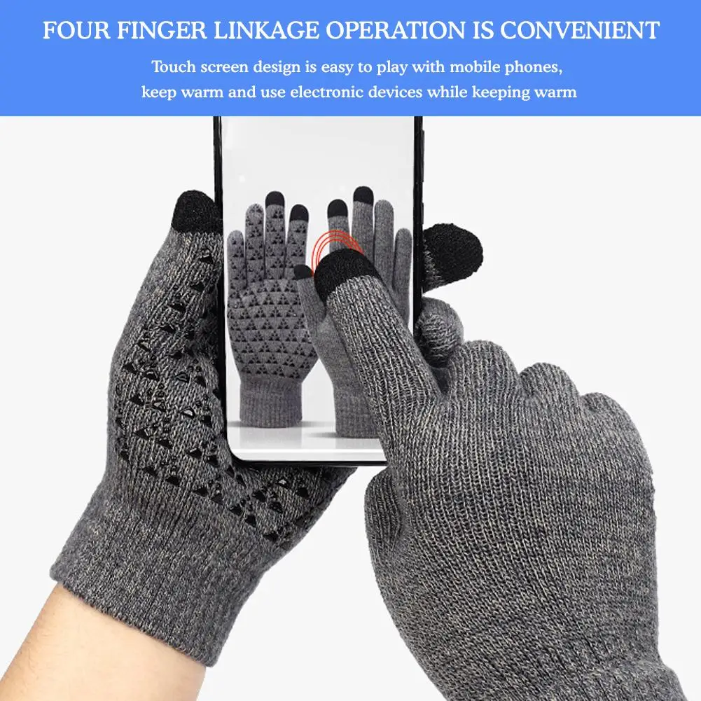 New Winter Knitted Gloves Touch Screen Thickened Warm Outdoor Cycling Motorcycle Skiing Full Finger Gloves For Women Men