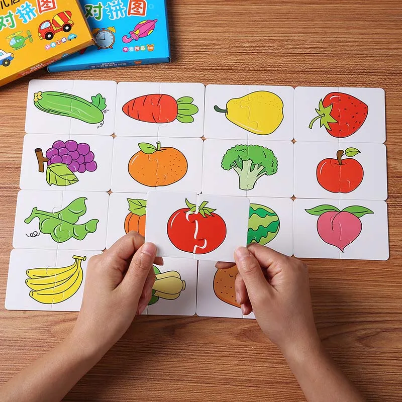 32 PCS toddler card match game cognitive truck fruit animal life set to puzzle baby children's cognitive puzzle toy 2