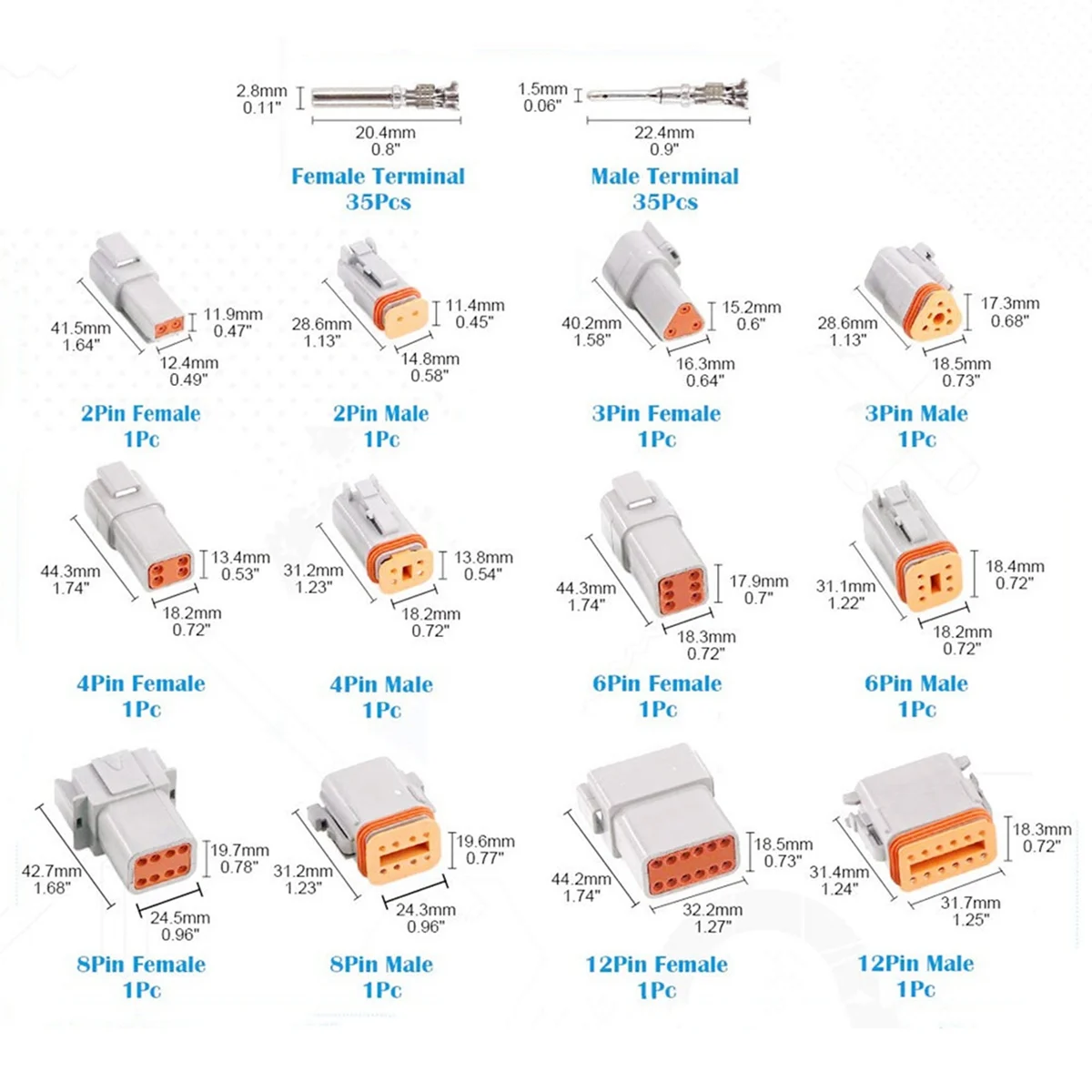 

DT Series Waterproof Wire Automotive Connector Kit DT06-2/3/4/6/8/12S DT04-2/3/4/6/8/12P Sealed Plug for Car Motor