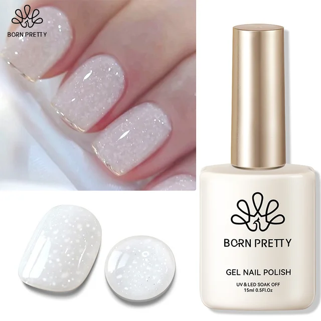 BORN RRETTY 15ml Milky White Glitter Gel Nail Polish Pink Apricot Glitter Sequins Long Lasting Soak Off UV LED Varnish Manicure 1