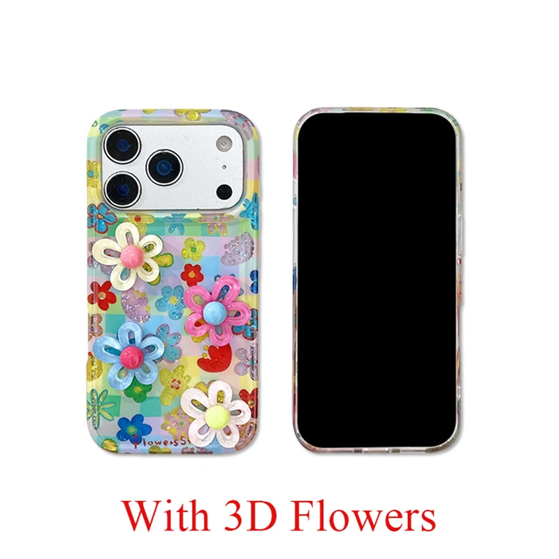 3D Colorful Flower Glitter Shockproof Phone Case - Enhanced Protective Back Cover
