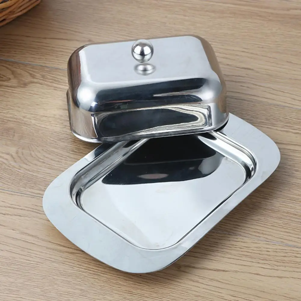 Butter Storage Box Stainless Steel Cake Bread Fruit Container Storage Box Butter Kitchen Steak Salad Biscuit Serving Tray