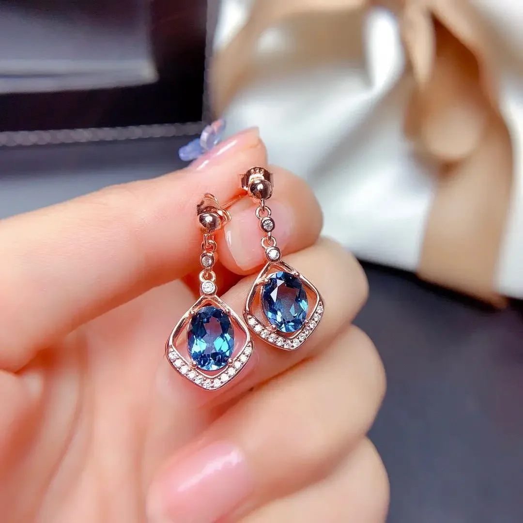 

DIWENFU 14K Rose Gold Earring Natural Sapphire Jewelry for Women Fine Anillos Punk Engagement Butterfly Geometric Drop Earring