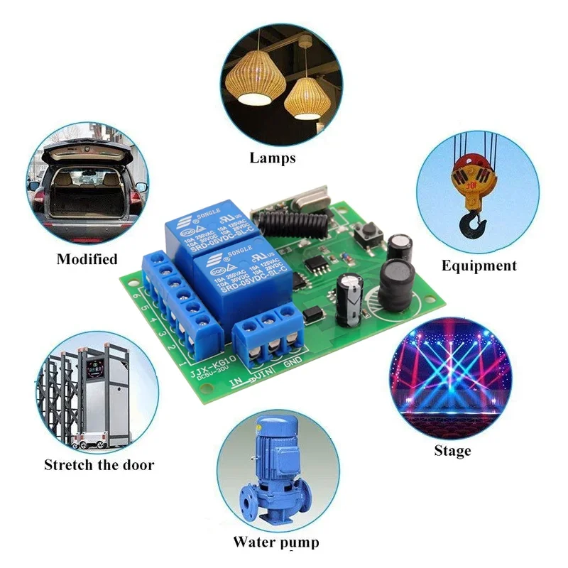433.92Mhz DC 6V 12V 24V 10A 2CH Relay Module Receiver EV1527 Wireless Remote Control 433 Mhz Remote Switch for DC Motor DIY