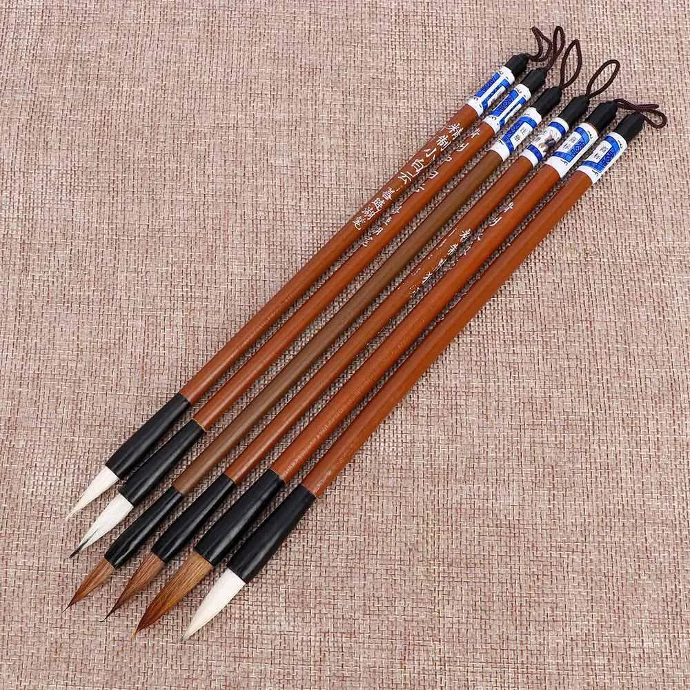 Writing Brushes Traditional Chinese White Clouds Bamboo Wolf's Hair Writing Brush for Calligraphy Painting Practice 6pcs