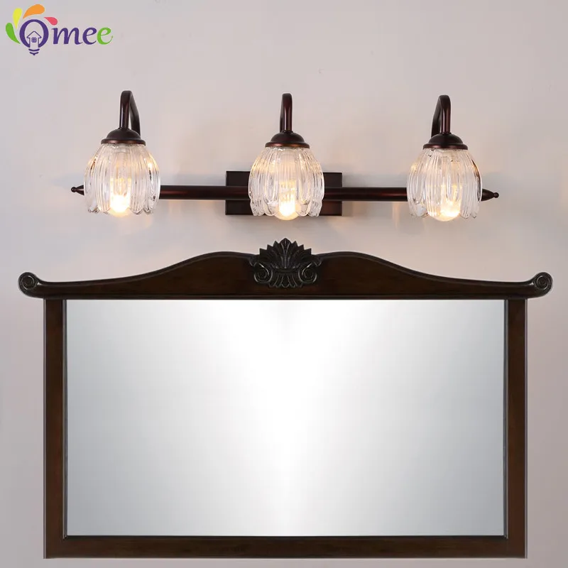 Modern Luxury Copper Glass Crystal Mirror Wall Lamp Bronze Simple Bathroom Vanity Dressing Table Mirror Cabinet Lighting Lamps