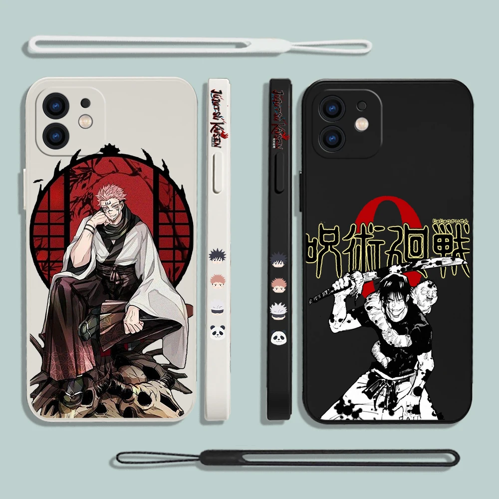 

Jujutsu Kaisen Gojō Satoru Ryōmensukuna Phone Case For iPhone 15 14 13 12 11 Pro Max Mini X XR MAX Plus Silicone with Hand Strap