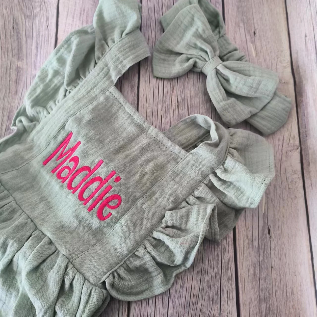 Custom Name Summer Newborn Infant Baby Girls Romper + Headband Muslin Sleeveless Rompers Kids Onepiece Fashion Baby Clothing 3