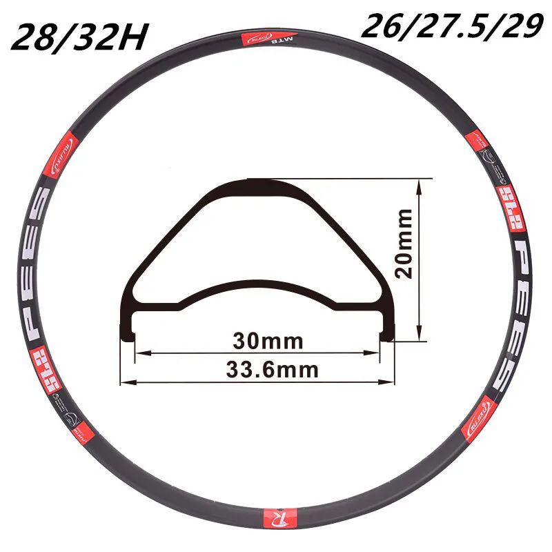 MTB Mountain bike rim 26/27.5/29 inchs Aluminum alloy double-layer  rim disc brake rim wide 33.6mm 28/32 hole tubeless rim 490g