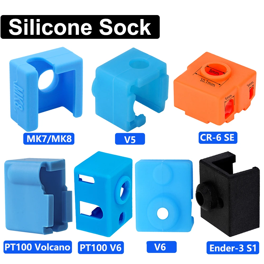 

5pcs V6 Heated Block Silicone Sock Cover PT100 Volcano Heating Block Warm Keeping Cover Ender 3 S1 CR-6 SE Sock 3D Printer Parts