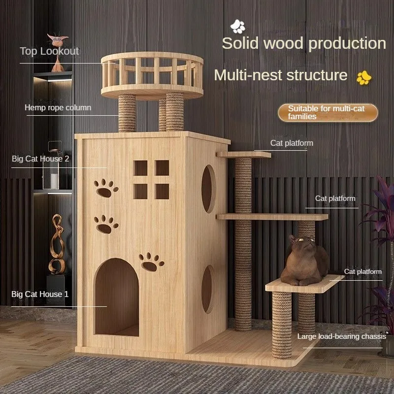 

Luxury Castle Cat Climbing Frame Multi-story Large Cat Castle Semi-enclosed Cat House Sisal Claw Grinding Post Multi-pet Villa