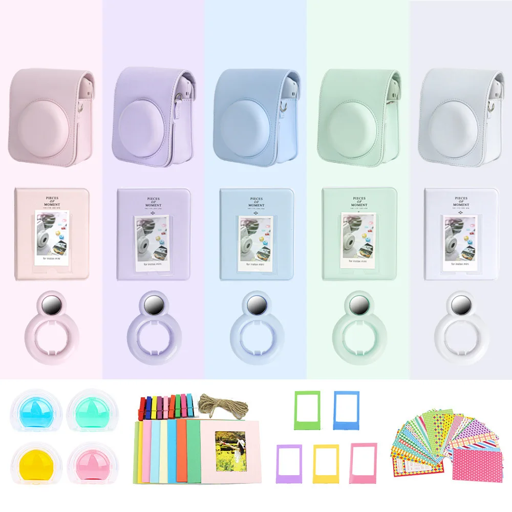 For Fujifilm Instax Mini 12 Film Camera 7-in1 Set PU Case Bag/Photo Album/Sticker/Frame/Small PhotoFrame/Self Shooting Mirror