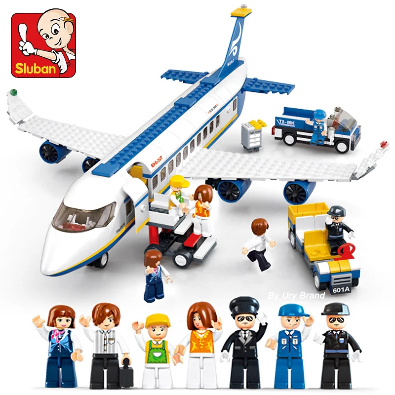 

Sluban City Passengers Plane Civil Aviation Jet Cargo Airplane Bus Sets Modern Airport Airliner Building Blocks Toys for Kids