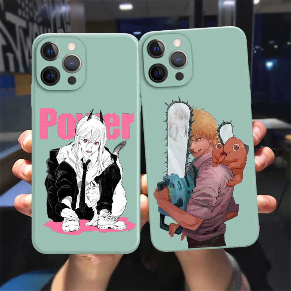 Custodia Per Telefono Anime Chainsaw Man Per Iphone 11 12 13 Pro Max X Xr Xs Max X 8 7 Plus 13 Custodia Per Mini Colori Caramella Liquida Blu Pallido