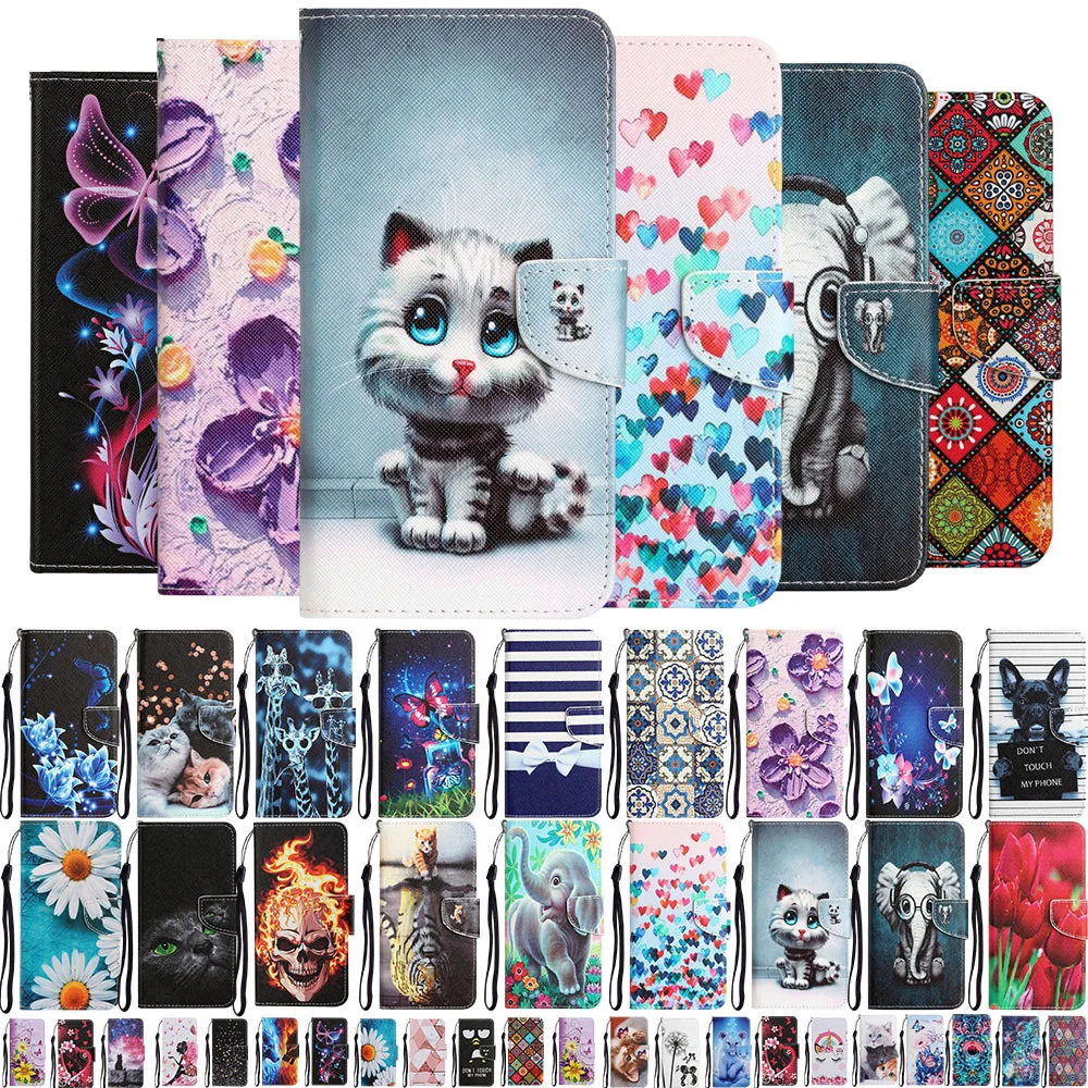 Custodia In Pelle Per Vivo Y16 Y22S Flip Wallet Card Slot Holder Fashion Cartoon Painted Phone Book Cover