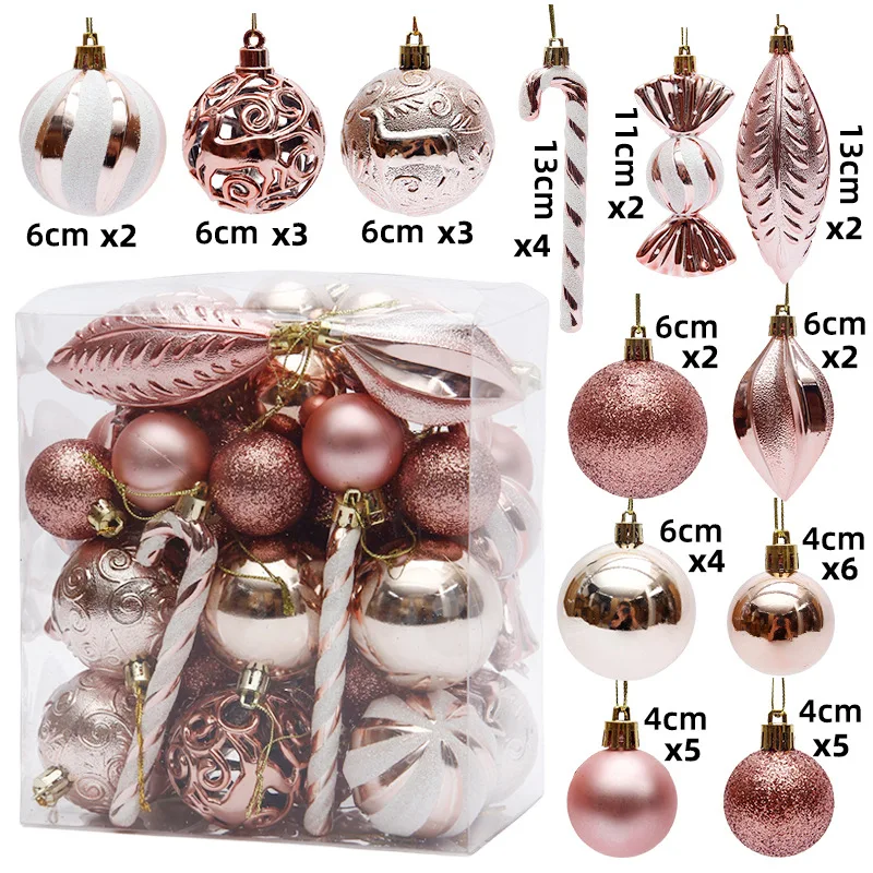 29/36/40 piezas de bolas de Navidad plateadas y rojas para colgar en el árbol de Navidad, esferas navideñas doradas con formas especiales impresas, novedad de 2024