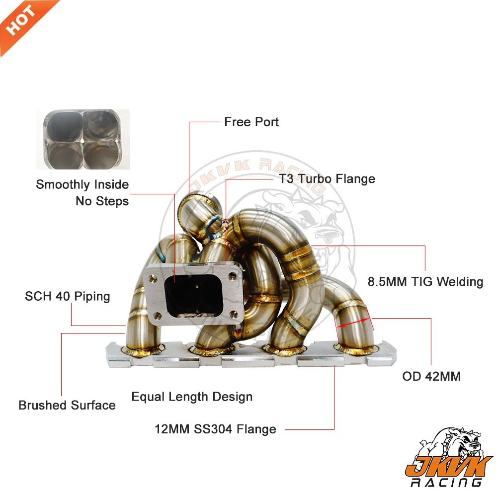JKVK RACING 42 мм OD 3 мм Толстая нержавеющая сталь 304 G olf5 EA888 EA113 2,0 T T3 Выпускной турбо коллектор для A3 S3 A5 Q5 A6 TT TTS