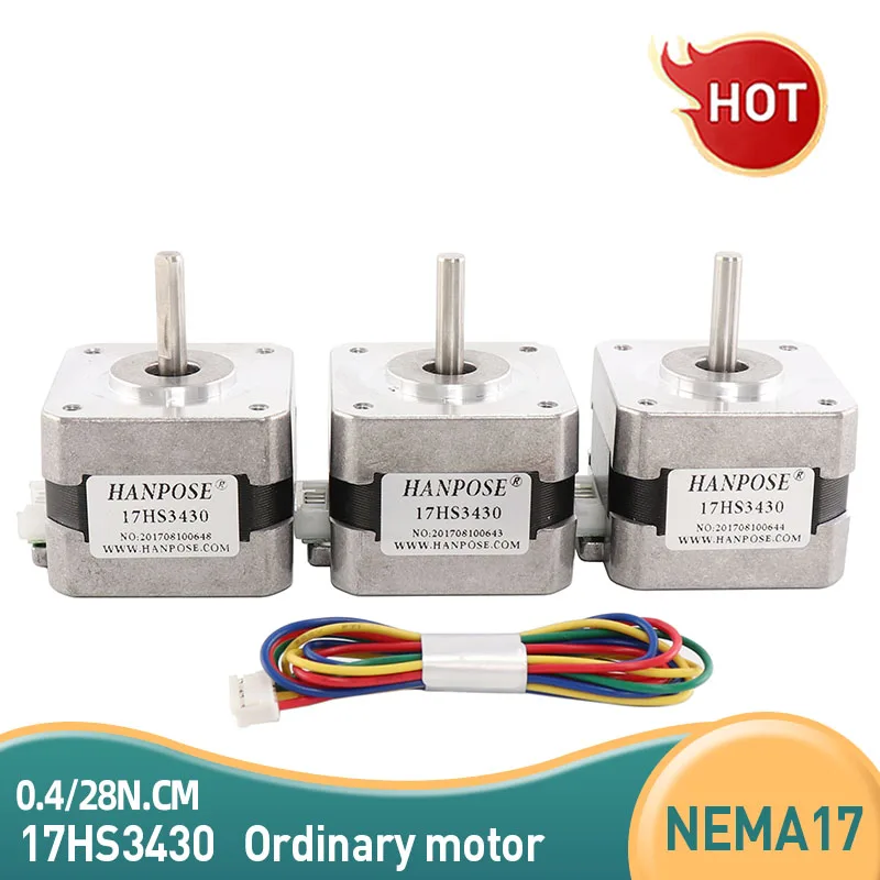 

3PCS Free shipping Nema17 12VDC 0.4A 28N.CM 34mm length 4-Lead 17HS3430 42 Stepper Motor for CNC XYZ 3D Printer