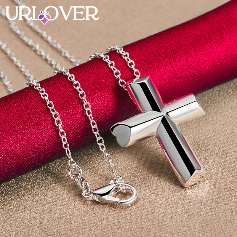 

URLOVER 925 Sterling Silver Necklace For Woman Men Heart Cross Chain Necklaces Lady Party Birthday Wedding Fashion Jewelry Gifts