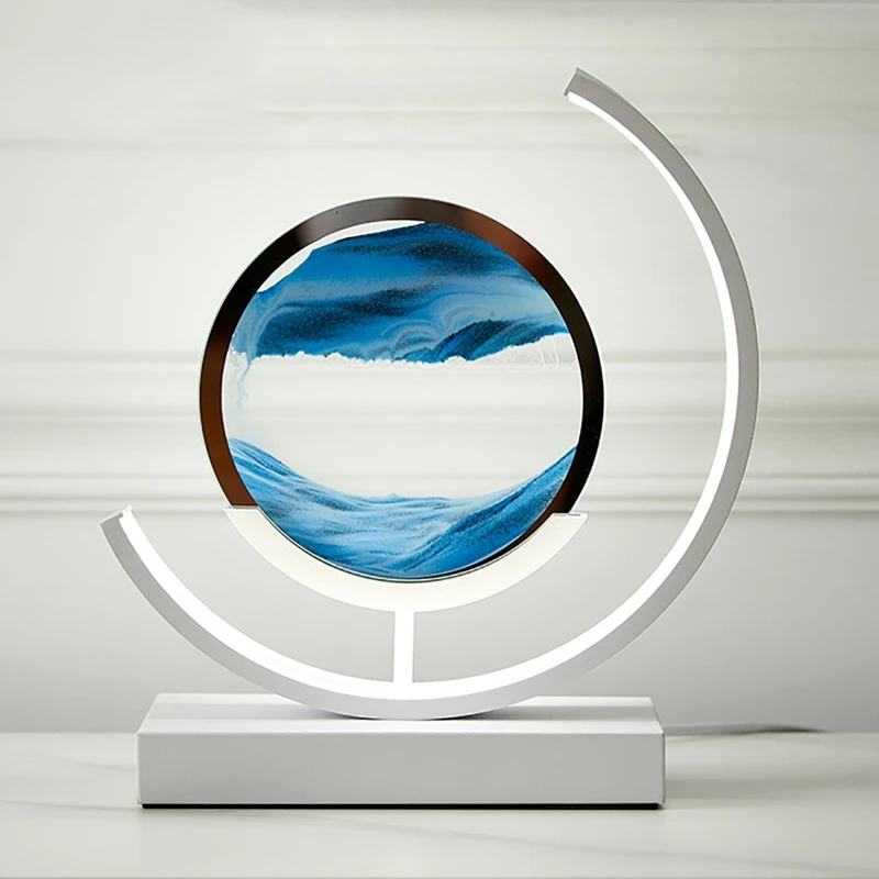 

Creative 3D Hourglass Moving Sand Art Picture Round Glass Sandscape In Motion Display Flowing Sand Frame Home Decor Table Lamp
