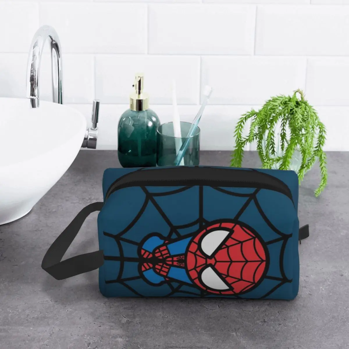Custom Kawaii Spider Man Hanging Upside Down Makeup Bag for Women Travel Cosmetic Organizer Cute Spiderman Storage Toiletry Bags 6