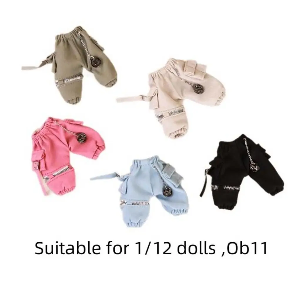 With Pockets OB11 Trousers Chain Overalls Daily Casual Doll Cargo Pants Elastic Waist Handmade Obitsu 11 Clothes