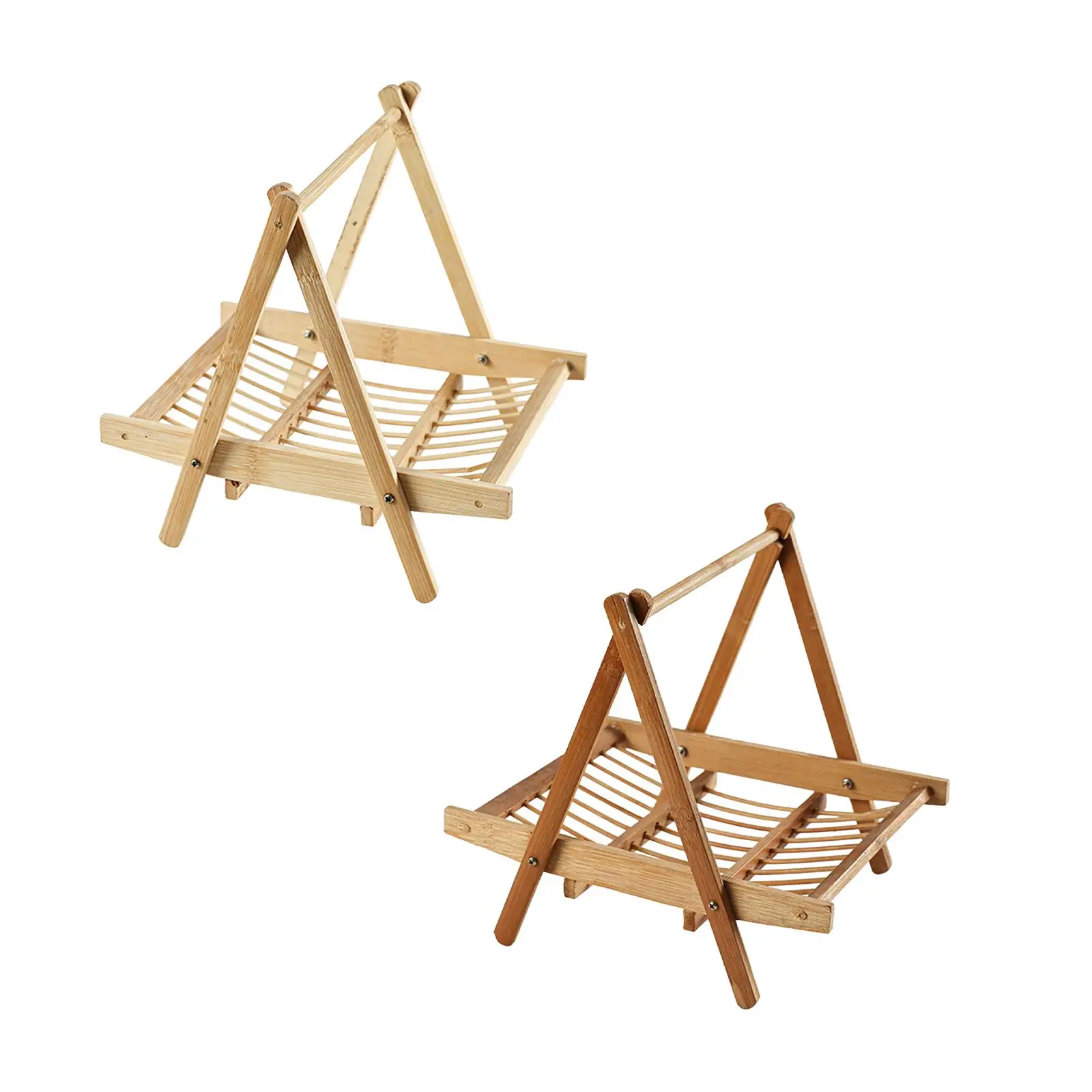 Bamboo Fruit Basket with Handle Multipurpose Fruit Holder Foldable Rack for Office Restaurant Kitchen Dining Room Mutton