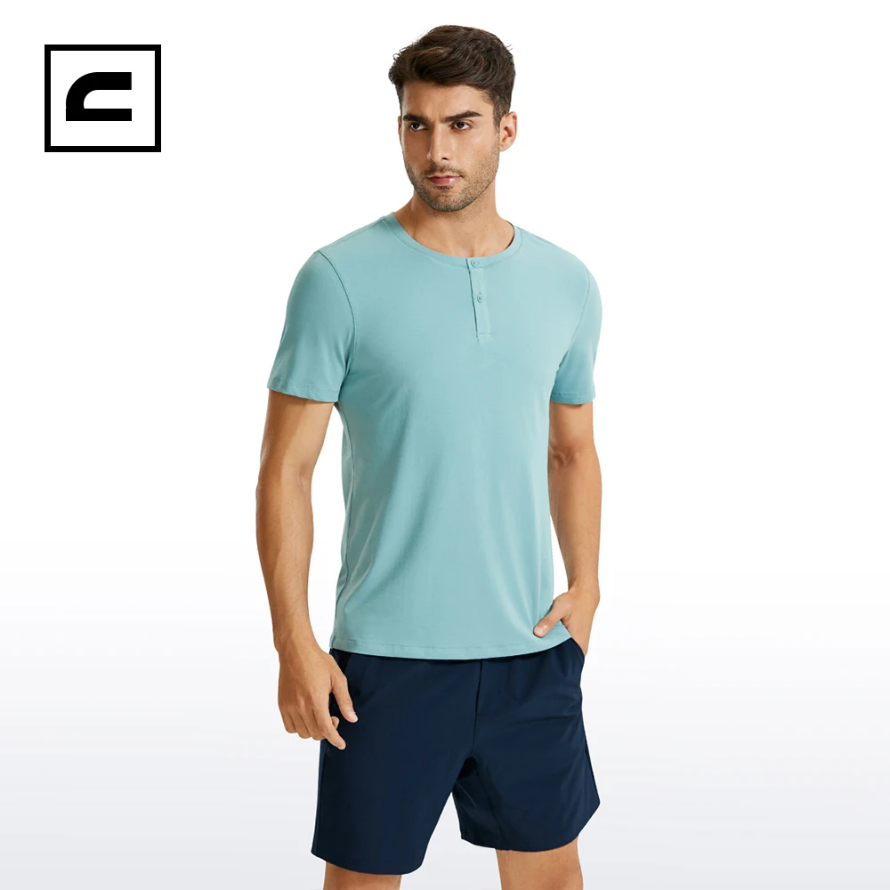 

CRZ YOGA Men's Moisture Wicking Cotton Henley Shirts Loose Fit Short Sleeve Athletic T-shirts Workout Tees