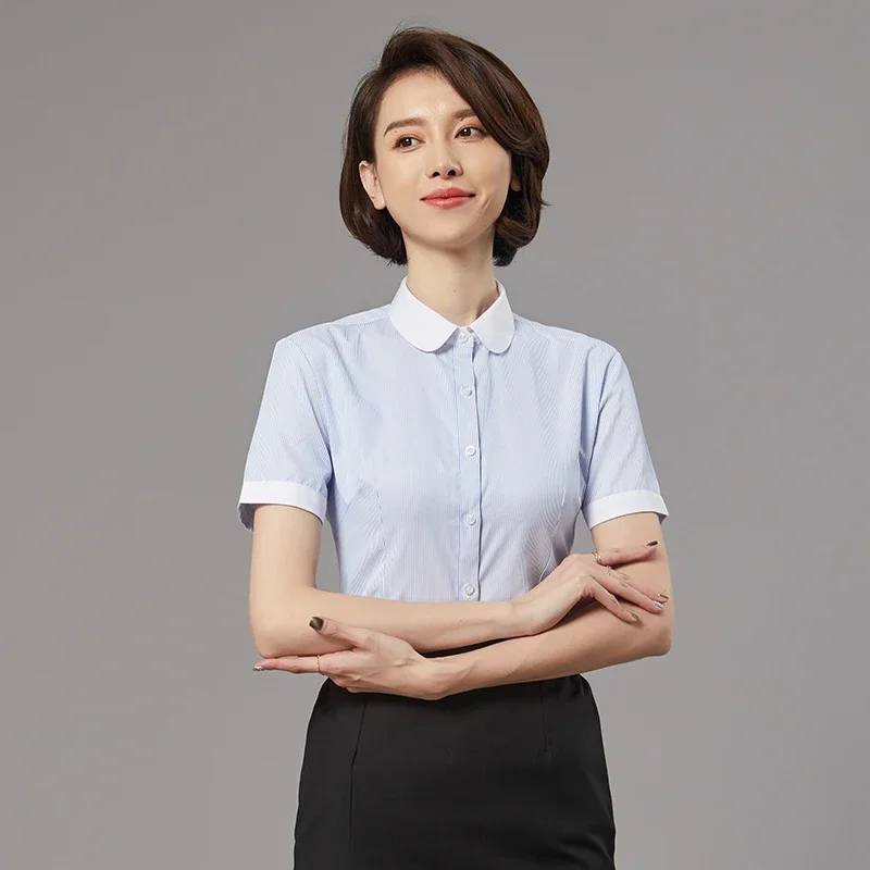 여성용 여름 반팔 셔츠, 슬림핏 포멀 플레인 셔츠, 부드러운 비즈니스 사무실 엘레한트 의류, 무료 배송 아이템 탑
