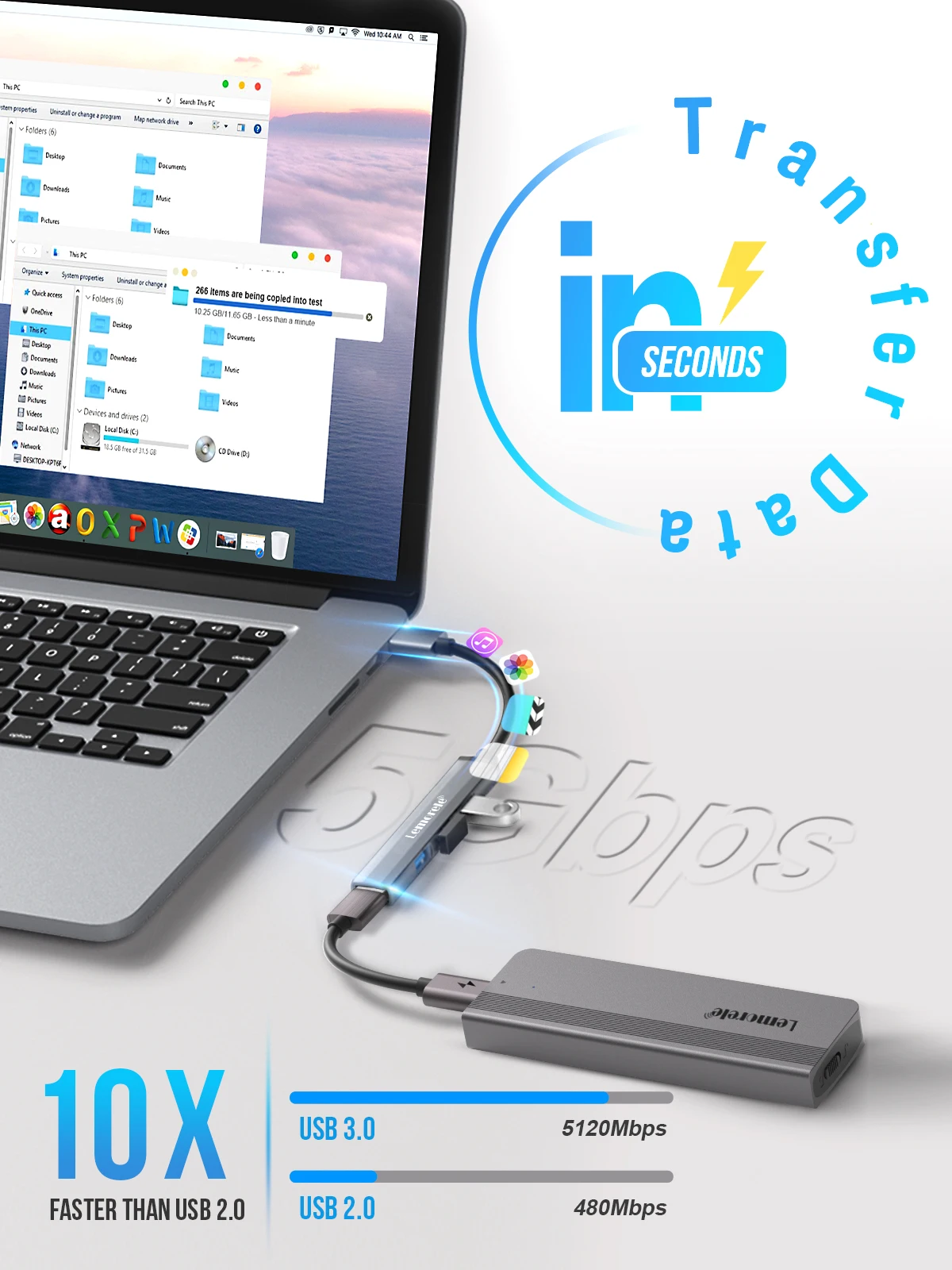3.0, OTG, 4 Portas, Acessórios para Laptop, Xiaomi, Lenovo, Macbook Pro