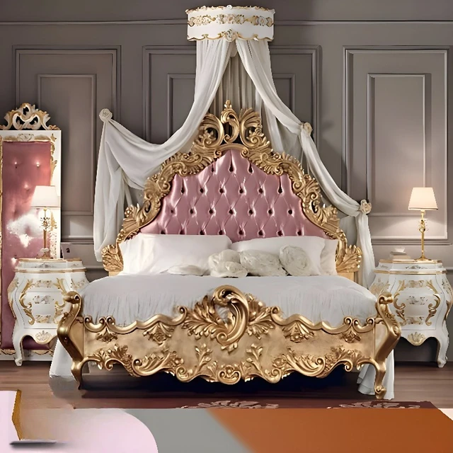 Hand carved solid wood king bedroom bed set modern design style 2 Hand carved solid wood king bedroom bed set modern design style 2