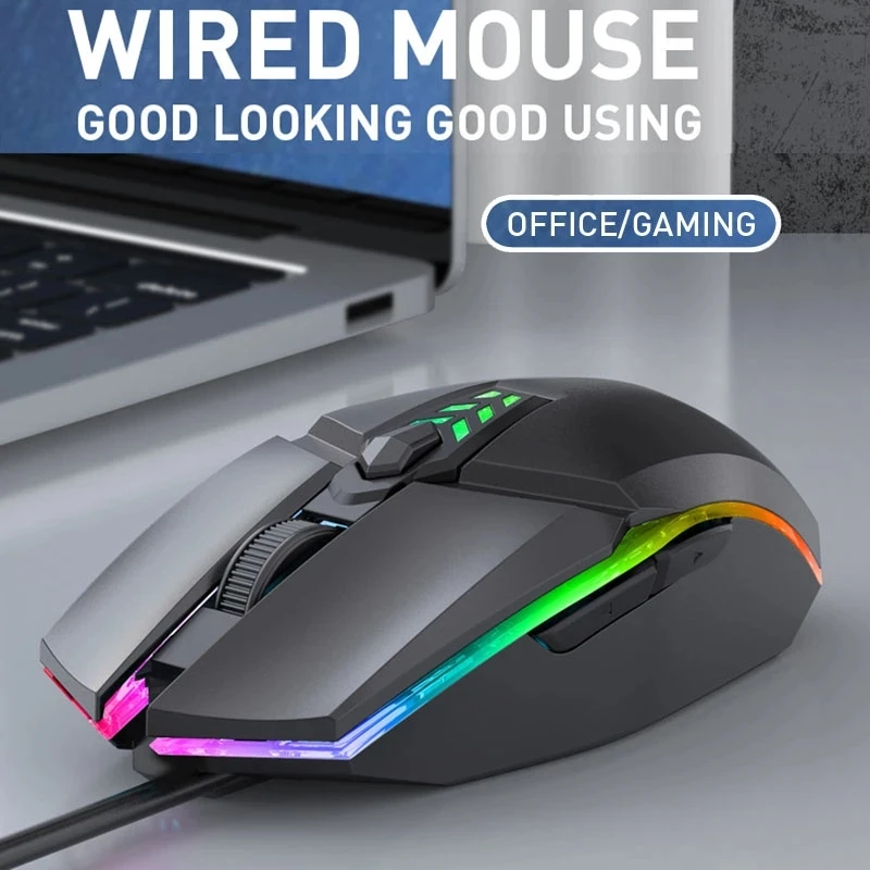 Wired Gaming Mouse 1600 DPI Optical 6 Button With RGB BackLight USB Mouse Mute Mice for Desktop Laptop Computer Gamer