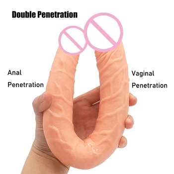 Overlength Double Dildos Soft Double Headed Penis Realistic Long Phallus Double Penetration Vagina and Anus Erotic Dick Sex Toys 4