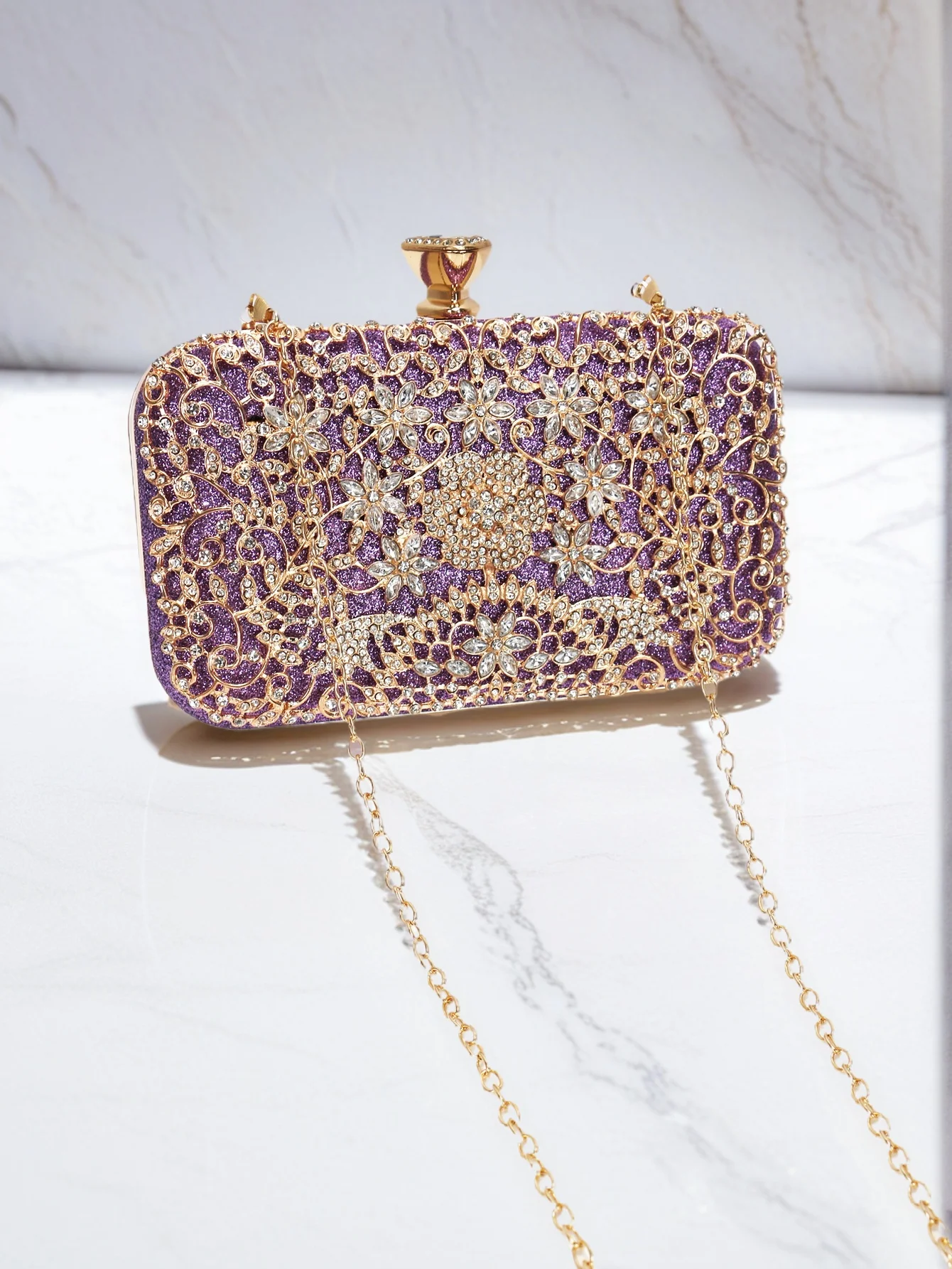 Luxury Metal Rhinestones Clutch Evening Handbag for Women