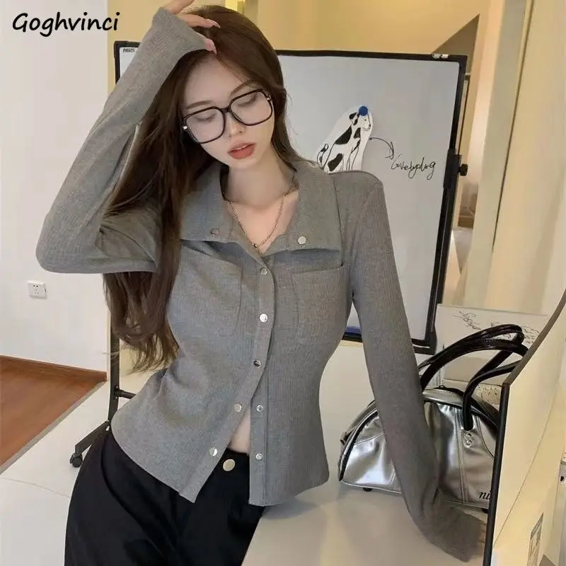 

Женский осенний кардиган в американском стиле, с отложным воротником и длинным рукавом