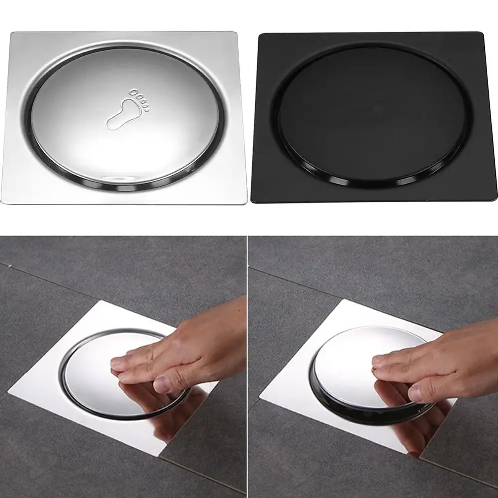 Drain Filter Removable Square Shower Drain Press Type Rust-proof Floor Hair Catcher Anti-odor Tiled Insert Bathroom Hair Strainer Toilets