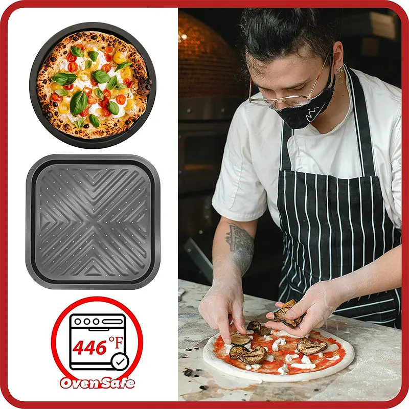 12/14inch Nonstick Baking Pizza Pan Carbon Steel Bakeware Pizza Tray Square Round Home Kitchen Crispy Oven Baking Pizza Pan