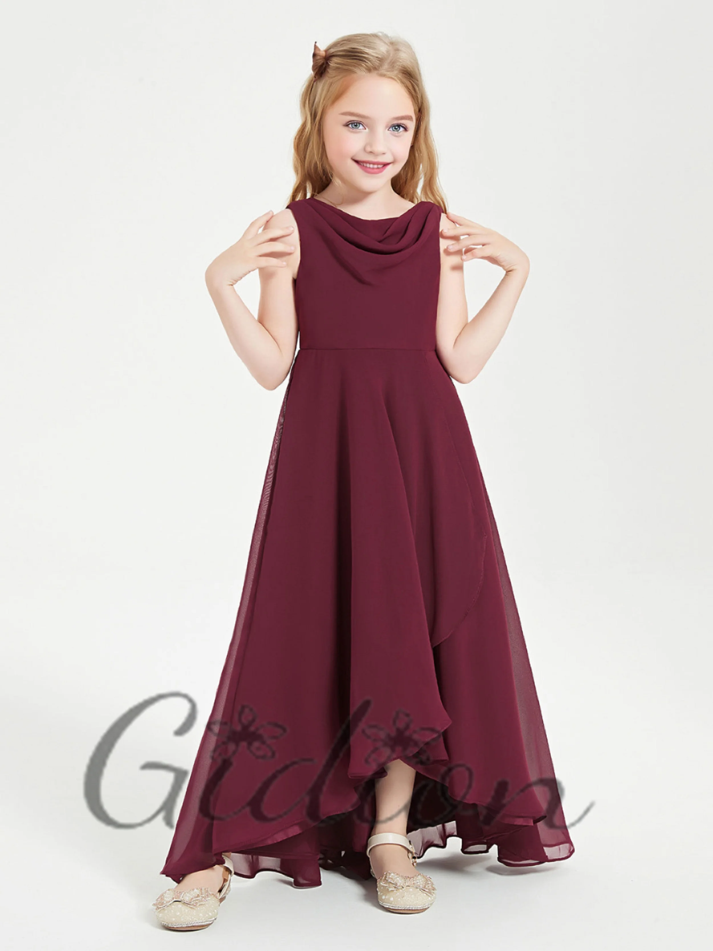 

Asymmetrical Chiffon For Kids Banquet Ceremony Pageant Wedding Birthday Evening Party Prom Event Ball Junior Bridesmaid Dress
