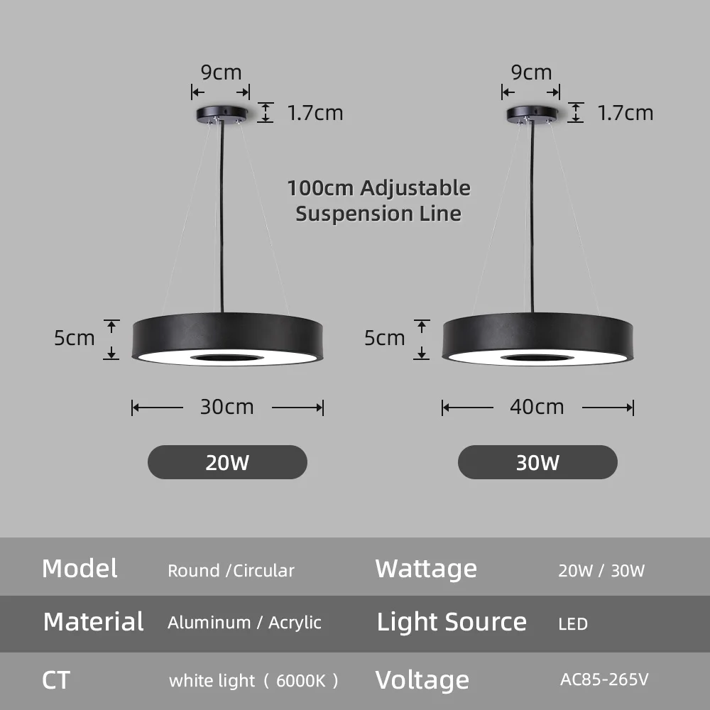 LED Round Pendant Light 110V/220V Ceiling Chandelier Office Ring Hanging Lamps Dining Living Room Home Ceiling Lighting Fixture 4
