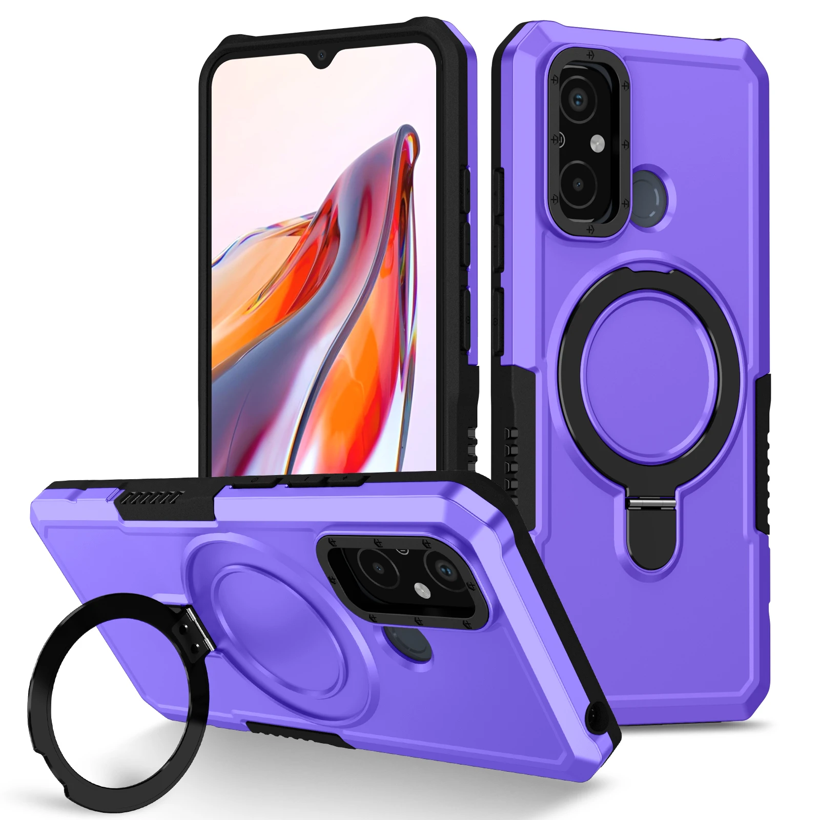 Enhanced Shockproof Armor Phone Case with Magnetic Ring Holder and Stand