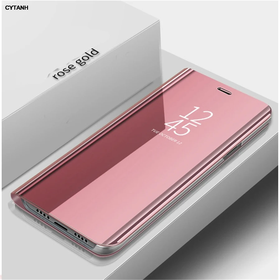 Luxury Mirror View Smart Flip Leather Phone Cover with Original Magnetic Closure