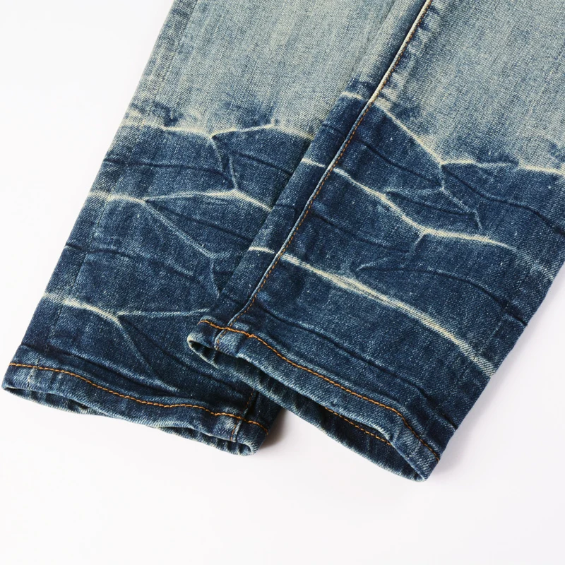 High Street Fashion Men Jeans Retro Washed Blue Stretch Skinny Fit Ripped Jeans Men Patched Designer Hip Hop Brand Pants Hombre
