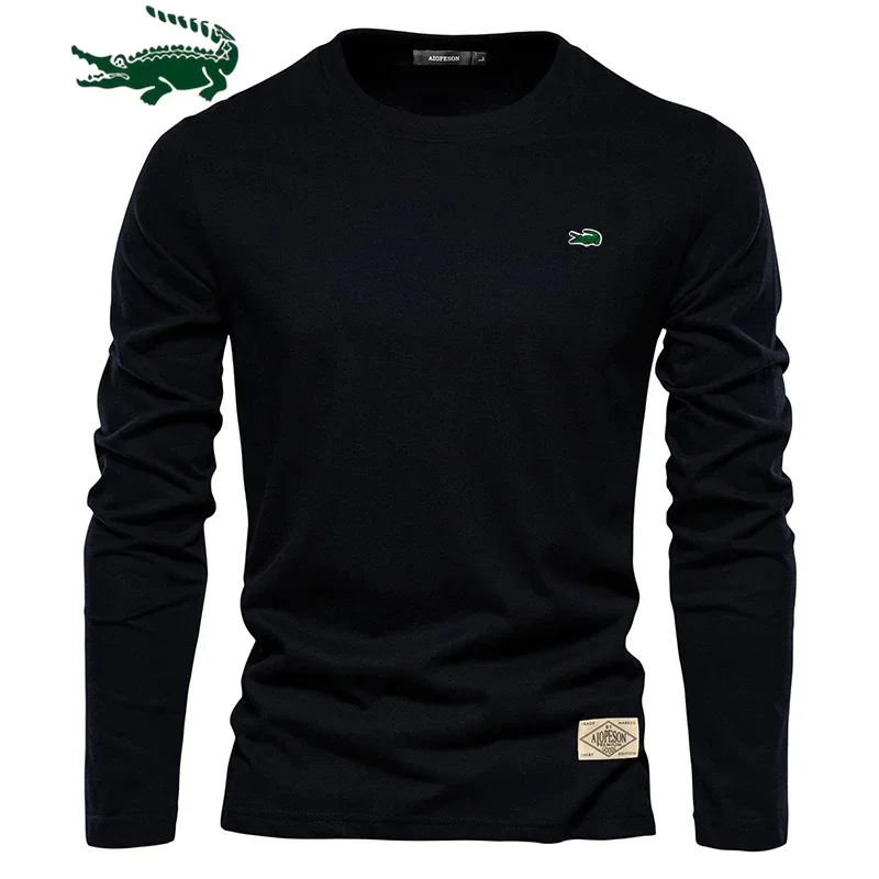 

2023 Cotton Long Sleeve T Shirt for Men Solid Spring Casual Mens T-shirts High Quality Male Tops Classic Clothes Men's T-shirts