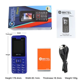 MKTEL OYE 3 Feature Phone 1.77inch Display 1800mAh Dual SIM Dual Standby MP3 MP4 FM Radio with Strong Torch Senior Phone 6