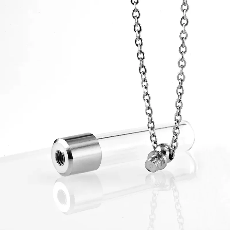 Cremation Jewelry Stainless Steel Glass Cremation Cylinder Tube Urn Pendant Memorial Necklace Ashes Holder Keepsake