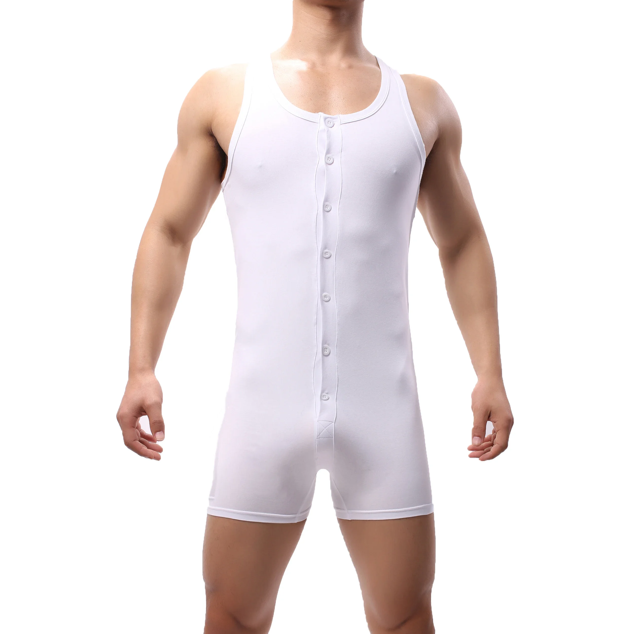 Mens Undershirts Cotton One-Piece Rompers Men Bodysuit Wrestling Singlet Sports Leotard Fitness Jumpsuits Boxer Shorts Underwear